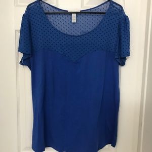 Blue Sheer Polka Dot Top